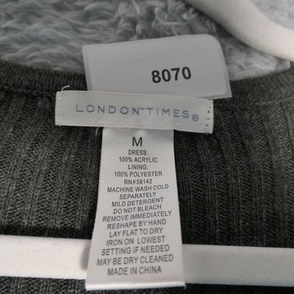 London Times Midi Sweater Dress Womens M Gray Maroon Chevron Lighter Weight Boho - Picture 9 of 9